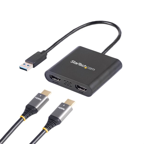 StarTech.com USB 3.0 to Dual HDMI Adapter - 1x 4K 30Hz & 1x 1080p - External Video & Graphics Card - USB Type-A to HDMI Dual Monitor Display Adapter - Supports Windows Only - Black (USB32HD2)