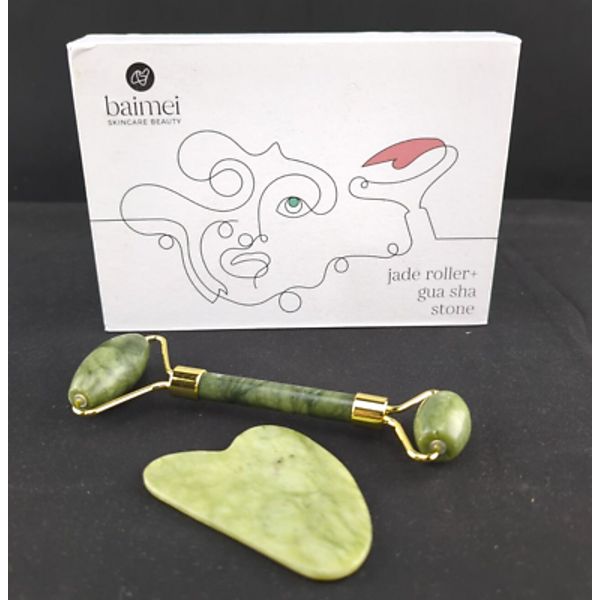 Baimei Skincare Beauty Jade Roller+ Gua Sha Stone Roller Puffiness Messager