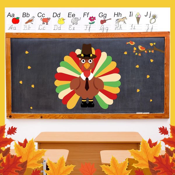 26 Pcs Thanksgiving Turkey Craft Make a Turkey Stickers Self Adhesive Turkey Bulletin Board Set for Kid School Classroom Blackboard Whiteboard Wall Autumn Halloween Party Decorations