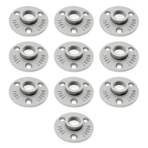 JZK 10x Aluminum Alloy Threaded Floor Flange 1/2 inch for 15mm Pipe Thread, Silver Metal Pipe Floor Flange, Pipe Shelf Bracket Wall Flange 1/2 ", Pipe Fittings with Threaded Hole
