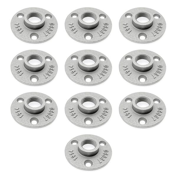 JZK 10x Aluminum Alloy Threaded Floor Flange 1/2 inch for 15mm Pipe Thread, Silver Metal Pipe Floor Flange, Pipe Shelf Bracket Wall Flange 1/2 ", Pipe Fittings with Threaded Hole