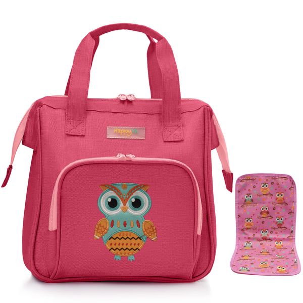 HappyVk- Baby Doll Diaper Bag with Doll Changing Pad- Handbag for girls- Owl Embroidery