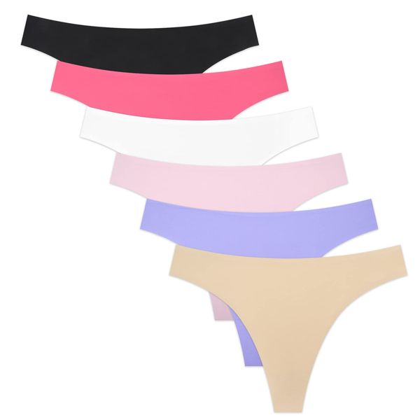 Yrendenge 6 Pack Ice Silk Seamless Thongs for Women Multicolor Seamless Knickers Ladies Underwear Women No Show Low Rise Panties G-Strings Ladies Thongs