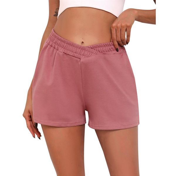 Terecey Schlafanzughose Weich Pyjamahose Damen Baumwolle Sport Shorts Sommer Kurze Jogginghose High Waist Running Shorts Lockere Gym Fitness Laufshorts Rosa M