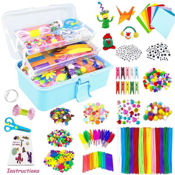 1600Pcs Craft Kits for Kids DIY Arts and Crafts for Kids Craft Supplies Materials Kids Crafts Set with Pipe Cleaners Craft Box Preschool Homeschool Toys Gift for Kids Boys and Girls Age 4 5 6 7 8