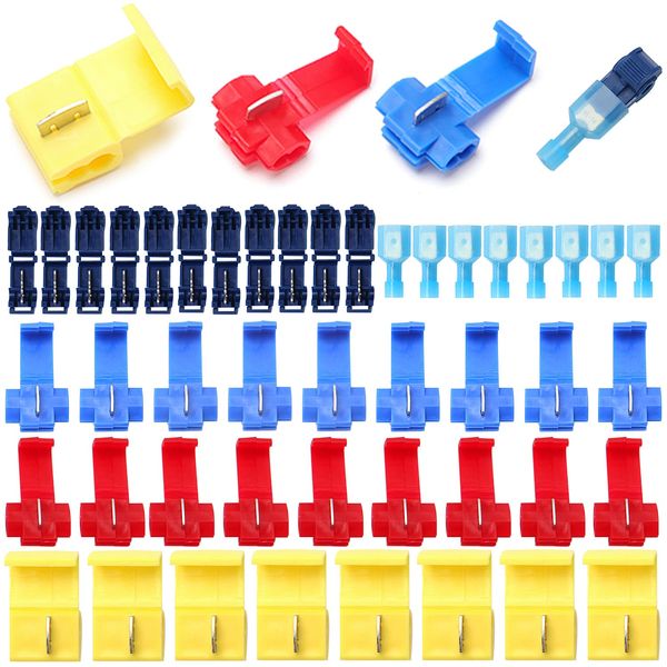 YIXISI 70 PCS Scotch Lock Quick Splice Electrical Wire Connectors, T-Tap Electrical Connectors, Branch Connectors, Insulated Self-Stripping Crimp Spade Connector Set (Red, Blue, Yellow, Dark Blue)