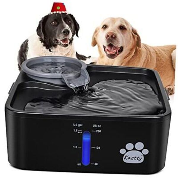 2 Gallon Dog Water Fountain Ultra Large/Wide Pet Fountain BPA-Free BLACK-GREY