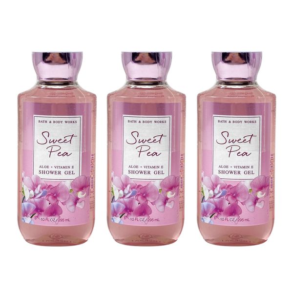 Generic Bath and Body Work SWEET PEA Aloe + Vitamin E Shower Gel Set - Lot of 3-10 fl oz / 295 mL each