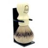 Parker Safety Razor, 100% Silvertip Badger Mug Shaving Brush with Brush Stand - Extra Dense and Extra Soft Bristles - Long Handle is Perfect for use with Your Shaving Mug (Ivory Color)
