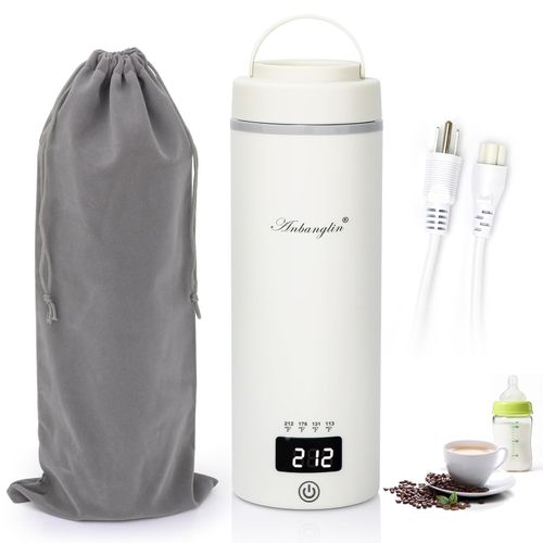 Travel Electric Kettle,Portable Bottle Warmer for Travel,Plugged In to Boil(Non-Rechargeable)17 Oz Milk Warmer,4 Temperature Control & Auto Shut-Off,Fast Boil Hot Water Warmer,Perfect for Travel,White