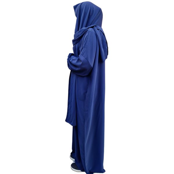 Yaqeen Abaya + attached Headscarf one Piece Prayer dress Jilbab Hijab Ideal for/Home/School/Travel/Mosque/Madrassa/Masjid/Ramadan/Eid (Navy)