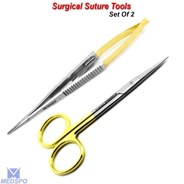 Surgical Suture Iris Scissors TC Castroviejo Needle Holder Suturing Dental Tools