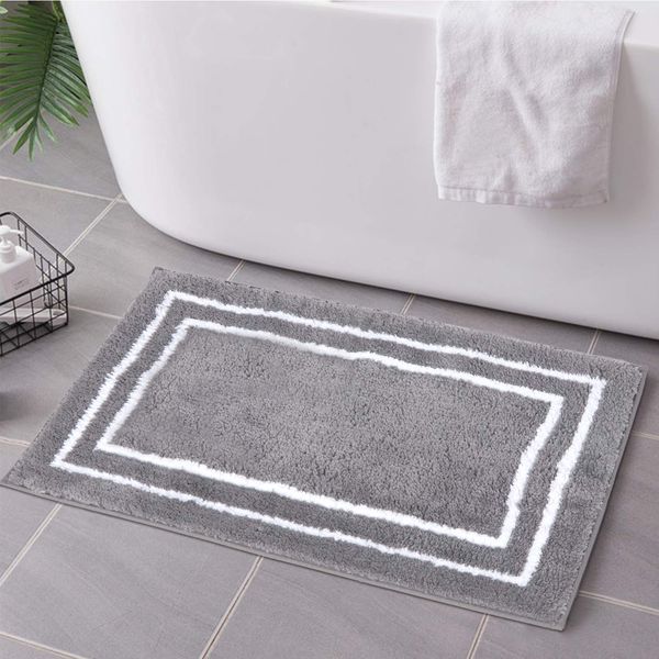 Uphome Bathroom Rugs Gray Non-Slip Bath Mat Soft and Water Absorbent Bath Rug Machine Washable Fluffy Microfiber Floor Mats for Bathroom Tub Sink Shower,20x31 inch