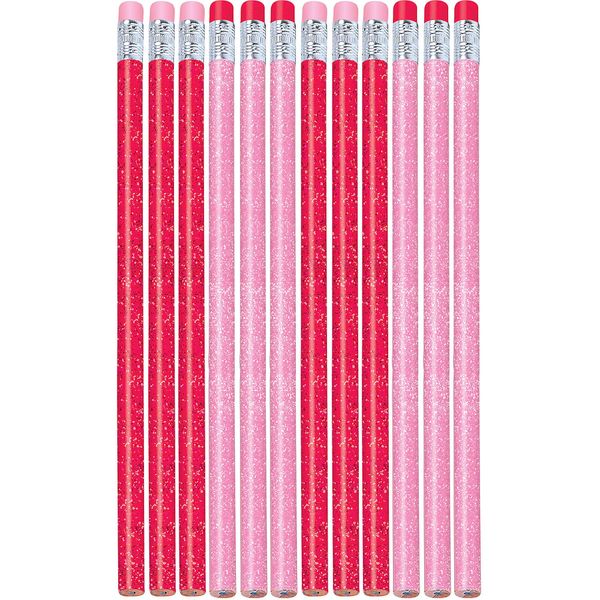 amscan Valentine Pink Glitter Wooden Pencils, 7 1/2" - Pack of 12