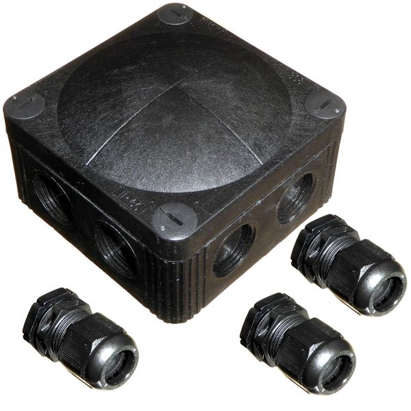 Black Wiska 308/5 Combi Junction Box with 3 x GLP20+ IP68 Cable Glands Outside Wiring