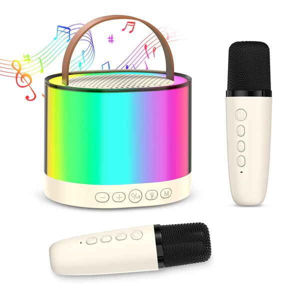 ORIA Mini Karaoke Machine, Bluetooth Karaoke Speaker with 2 Wireless Microphones, Wireless Karaoke Machine, Singing Machine with 5 Voice Changer, LED Colorful Lights, for Adults Kids Home Party