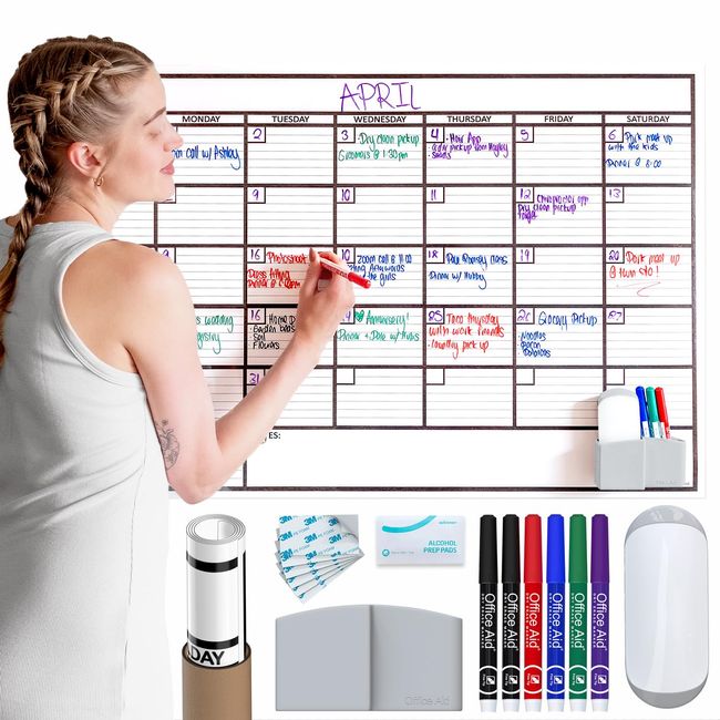 OfficeAid Large Laminated Dry Erase Wall Calendar (Medium (24" 36"))