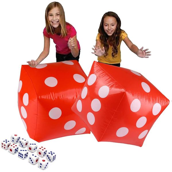 11.8" Jumbo Inflatable Dice, 2pack Outdoor Fun Giant Inflatable Dice Set and 12mm 10pcs Dice for Indoor and Outdoor Broad Game, Ludo and Pool Party (Red)