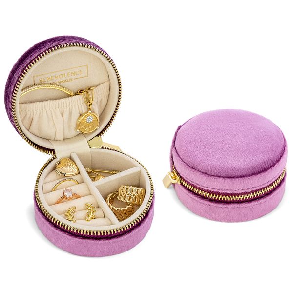 Benevolence LA Plush Velvet Travel Jewelry Box Organizer, Mini Travel Jewelry Case, Jewelry Travel Organizer, Travel Jewelry Organizer, Small Jewelry Box Travel, Jewelry Travel Box - Lilac