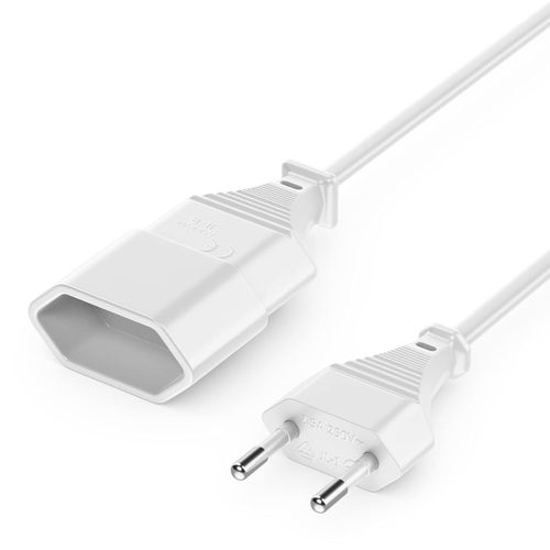 deleyCON 2 m Power Cable Extension Power Cord Extension Cable Type C Plug Euro Plug to Type C Euro Socket TV PC Computer Monitor Projector Lamp Household Appliances - White