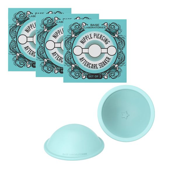 Base Laboratories Nipple Piercing Aftercare Soaker Set | Hands-Free Nipple Piercing Cleaner | Nipple Piercing Kit for Women | Cracked Nipple Care | 2PK | 3 x 2 Silicone Cups