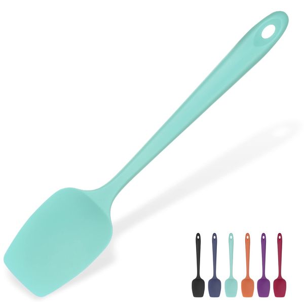 Heat Resistant Silicone Spoon Spatula: U-Taste 315℃ Heat Proof Flexible Seamless Rubber Spatula, Baking Cooking Silicon Kitchen Utensil for Nonstick Cookware Mixing Stirring Scraping (29cm, Aqua Sky)