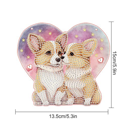 DIY Acrylic Diamond Painting Hanging Kits, Love Dogs Special Shape Diamond Rhinestone Round Diamond Art, Window Decorations Home Garden Wall Hangings Valentine's Day Gifts