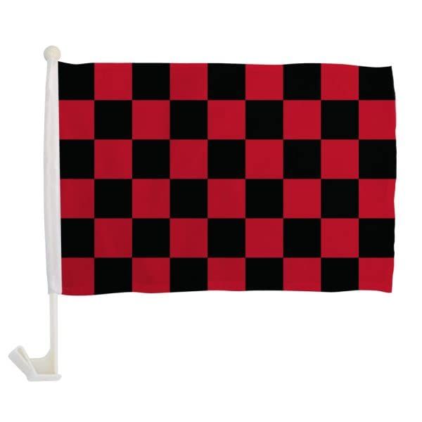 Red & Black Checkered Single-Sided Car Flag - 1 Dozen Pack