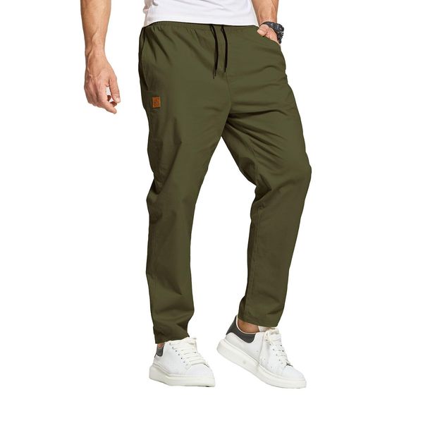 JustSun Hosen Herren Chino Cargo Hose Herren Freizeithose Cargohose Männer Jogginghose Herren Baumwolle Elastische Taille mit Kordelzug Armeegrün L