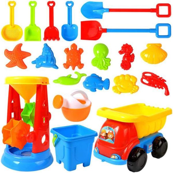 Ruutcasy Beach Toy,20 Pcs Kids Beach Sand Toys Set,Eco-Friendly Sand Toy,Summer Outdoor Toy,Reusable Sandbox Toys for Kids, with Pail Car Animals Castle and Other Tools Kit