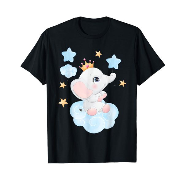 Baby Elephant on Cloud with Crown Stars T-Shirt