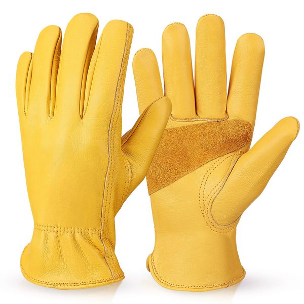 OZERO Leather Gloves for Work (Thick Cow Genuine Leather, 5 Times Durability), Heat-resistant Gloves, Camping Gloves, Welding, Bonfire, Disaster Prevention Goods, Fireproof, Abrasion Resistant, Men's,