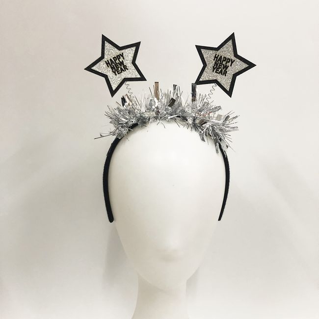 BinaryABC Happy New Year Glitter Star Sequins Headband Tiara,2024 New Year Eve Party Favors Gifts,2Pcs