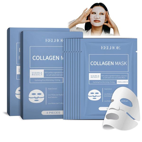 Shefave Bio-Collagen Real Deep Mask, 10pcs Collagen Mask Overnight, Anti-Falten Lifting Gesichtsmaske, Kollagen Reverse Film Lösliche Kollagen Sheet Mask mit hydrolysierten Kollagenen