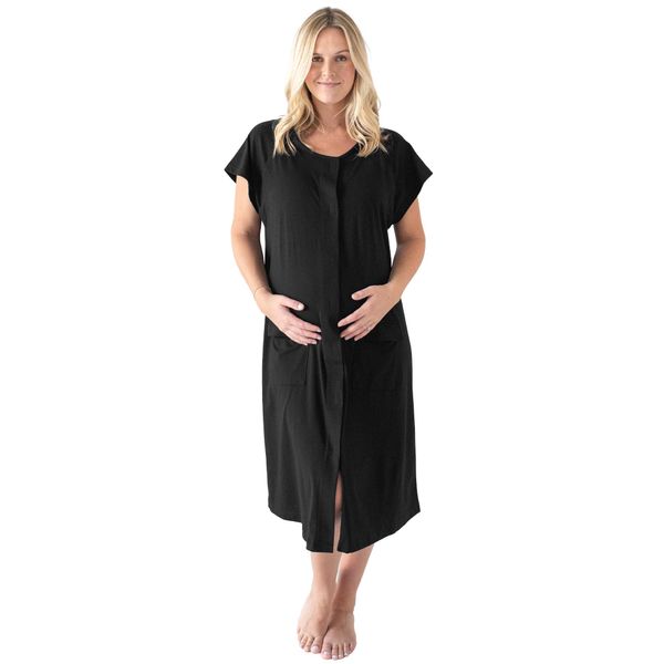 Kindred Bravely Universal Labor and Delivery Gown | 3 In 1 Labor & Delivery, Postpartum Nursing Hospital Gown (Black, S-M-L)