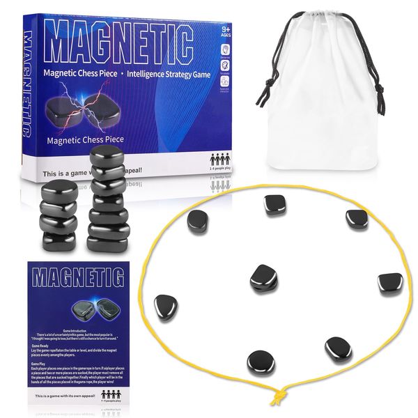 Magnetic Chess Game with Stones Set, Magnetic Chess Game with Rocks, Magnet Game with String, Family Gatherings Board Games for Kids & Adults