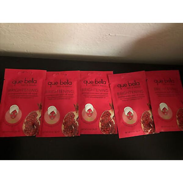 5-Pack Que Bella Refreshing Pomegranate Peel Off Face Mask, 0.5 oz each, NEW