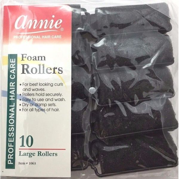 BRAND NEW ANNIE #1063 BLACK 10ct LARGE FOAM ROLLERS 1" DIAMETER