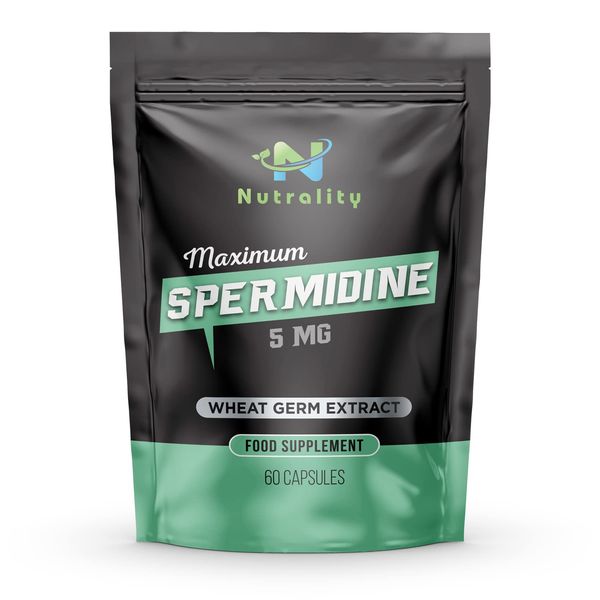 Nutrality Spermidine Supplement 5mg | For Men & Women | Wheat Germ Natural Supplement-Immune System & Cell Renewal-Longevity Support | Vegan | 60 Capsules