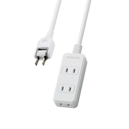 Elecom T-ST02N-2320WH Power Strip, Dust Prevention Shutter 3 Ports, 6.6 ft (2 m), White