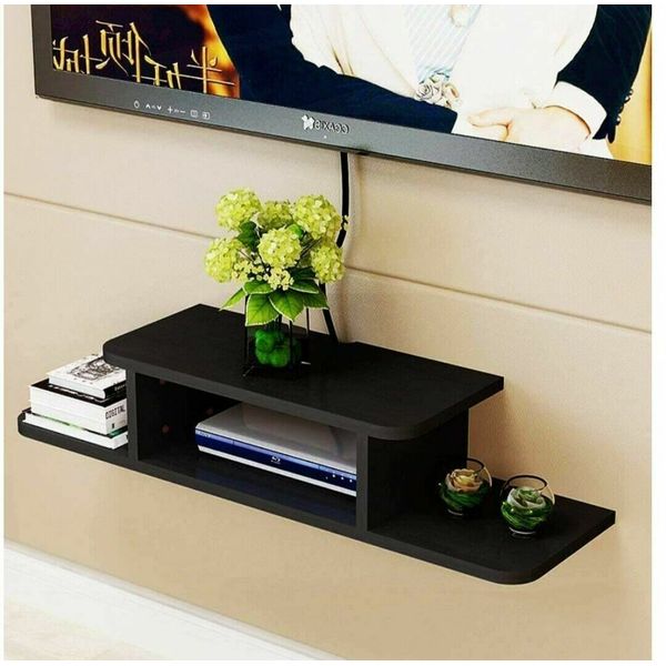 Wall Shelf Set Top Box Holder Wood Floating Shelf (Black) Wall Stand Shelf Decor