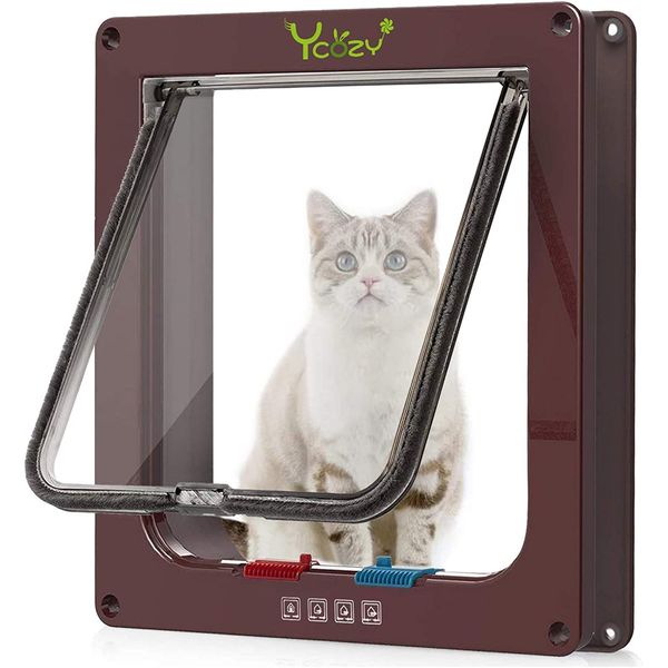 Large Cat Doors (Outer Size 9.8" X 9.3") 4-Way Locking Indoor Pet Door for Inter