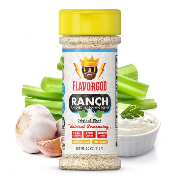 Ranch Seasoning by Flavor God, Sugar Free Ranch Substitute Low Sodium Seasoning, Gluten-Free Dry Ranch Mix, Keto & Paleo Friendly Ranch Seasoning Salad Dressing for Pizza, Popcorn, & Salads - Healthy Buttermilk Ranch Dressing Substitute