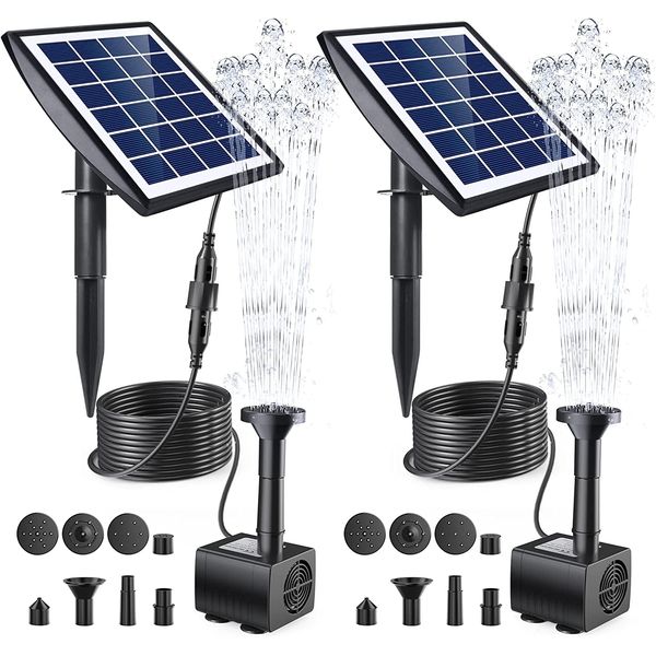 Ankway 2Pcs Solar Fountain Pump with Tilting Bracket, 2022 New Solar Floating Water Fountain Pump with 7 Nozzles Submersible Brushless Fountain Kit for Bird Bath, Fish Tank, Pond Aquarium, Garden