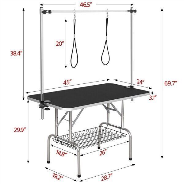 45 In Heavy Duty Pet Grooming Table Adjustable Portable Trimming Table Black