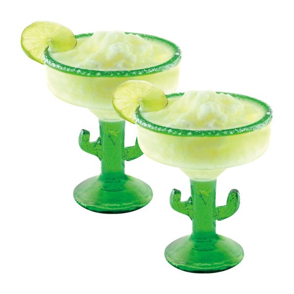 Supreme Housewares Margarita Glasses Cactus Decor Durable Acrylic Plastic Margarita Glass, 18-ounce, Set of 2, Reusable Plastic Drinkware, BPA-free, Shatter-Proof (Cactus Margarita Glass)