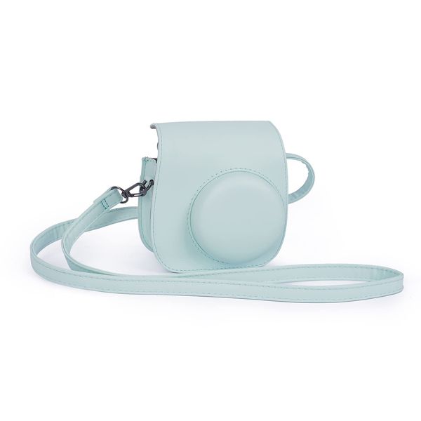 Riosin Instant Mini 12 Protective Case for Fujifilm Instax Mini 12/11 Camera,Premium Leather Camera Bag Cover with Pocket and Removable&Adjustable Strap (Mint Green)