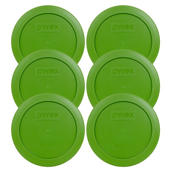 Pyrex Bundle - 6 Items: 7200-PC 2-Cup Lawn Green Plastic Food Storage Lids