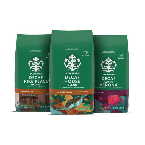 Starbucks Medium & Dark Roast Decaf Ground Coffee—Variety Pack—3 bags (12 oz each)