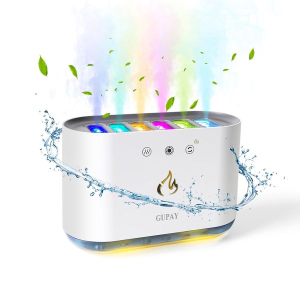 GUPAY Humidifier for Bedroom 900ml, Ultrasonic Dynamic Pickup Humidifiers with 7 Colorful Lights, 6 Nozzles, Auto-Off, Up to 32H, Ultra Quiet Cool Mist Humidifier for Home, Office